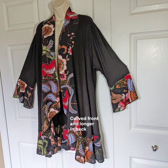 Daniali black with floral print edges open front blazer, Sz XL, also fits Sz L, - Picture 6 of 15